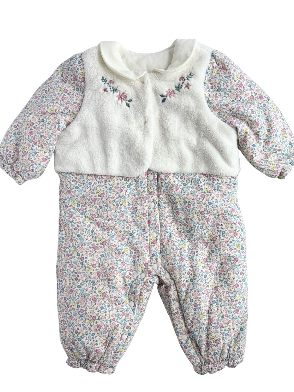 Dave & Bella Baby Floral Romper Approx. 6-9 Months Embroidered Peter Pan Collar
